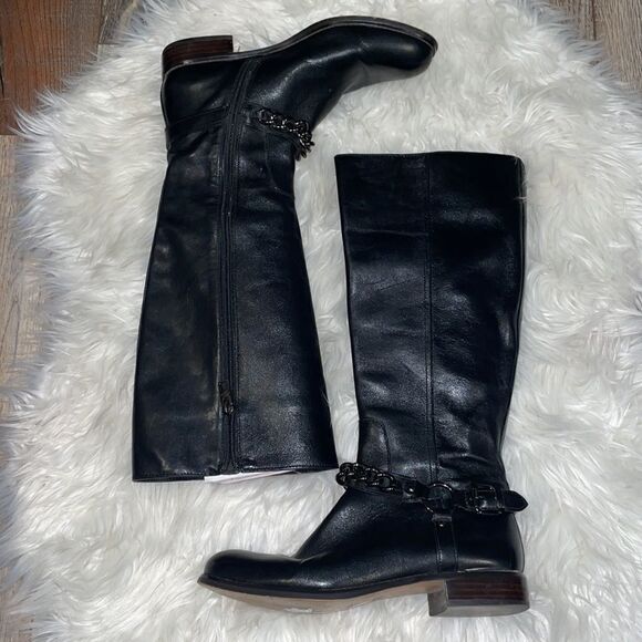 Coach Black Mabel Leather Chain Buckle Knee High Riding Boots - Picture 3 of 10